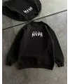 Lushiowear Kadın 3 İplik Pamuklu Bisiklet Yaka Baskılı SweatShirt - Siyah