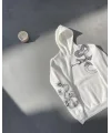 Lushiowear Kadın Oversize Kapüşonlu Kanguru Cepli Baskılı 3 İplik Pamuklu Sweatshirt Hoodie -   Beyaz