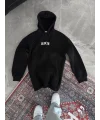 Lushiowear Kadın Kapüşonlu Kanguru Cepli Sweatshirt 3 İplik Pamuklu Baskılı Hoodie - Siyah