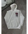 Lushiowear Kadın Kapüşonlu Kanguru Cepli Sweatshirt 3 İplik Pamuklu Baskılı Hoodie - Beyaz