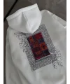 Lushiowear Kadın Kapüşonlu Kanguru Cepli Sweatshirt 3 İplik Pamuklu Baskılı Hoodie - Beyaz