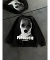 Lushiowear Kadın 3 iplik Kışlık Bisiklet Yaka Baskılı SweatShirt - Siyah