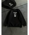 Lushiowear Kadın 3 iplik Kışlık Bisiklet Yaka Baskılı SweatShirt - Siyah