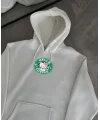 Lushiowear Kadın Oversize Kapüşonlu Kanguru Cepli Baskılı 3 İplik Pamuklu Sweatshirt Hoodie -   Beyaz