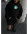 Lushiowear Kadın Oversize Kapüşonlu Kanguru Cepli Baskılı 3 İplik Pamuklu Sweatshirt Hoodie -   Siyah