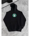 Lushiowear Kadın Oversize Kapüşonlu Kanguru Cepli Baskılı 3 İplik Pamuklu Sweatshirt Hoodie -   Siyah