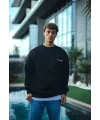 Lushiowear Erkek 3 iplik Pamuklu Bisiklet Yaka Oversize Baskılı SweatShirt - Siyah