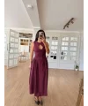 Lushiowear Kolsuz Uzun Kabardin Elbise - Bordo