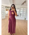 Lushiowear Kolsuz Uzun Kabardin Elbise - Bordo