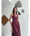 Lushiowear Kolsuz Uzun Kabardin Elbise - Bordo