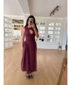 Lushiowear Kolsuz Uzun Kabardin Elbise - Bordo