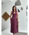 Lushiowear Kolsuz Uzun Kabardin Elbise - Bordo