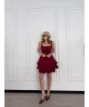 Mini Askılı Elbise - Bordo