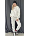 Nakış İşlemeli Üç İplik Sweat Takım- Beyaz