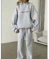 Nakış İşlemeli Üç İplik Sweat Takım- Gri