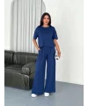 Osy Modal Yumuşak Dokulu Kumaş Bisiklet Yaka T-shirt Bol paça Pantalon ikili Takım -Saks Mavi