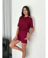 Osy Modal yumuşak dokulu Kumaş Kadın Parçalı Bisiklet Yaka T-shirt Kısa Şort İkili Takım - Bordo
