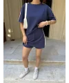 Osy Modal yumuşak dokulu Kumaş Kadın Parçalı Bisiklet Yaka T-shirt Mini Şortlu Etek İkili Takım -Lacivert