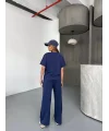 Osy Modal Yumuşak Dokulu Kumaş Kısa Kollu Bluz Rahat Pantalon ikili Takım- Lacivert