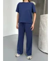 Osy Modal Yumuşak Dokulu Kumaş Kısa Kollu Bluz Rahat Pantalon ikili Takım- Lacivert