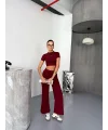 Osy Modal Yumuşak Dokulu Kumaş Kısa Kollu Crop Alt ispanyol Paça Pantalon ikili Takım - Bordo