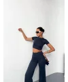 Osy Modal Yumuşak Dokulu Kumaş Kısa Kollu Crop Alt ispanyol Paça Pantalon ikili Takım - Füme
