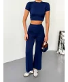 Osy Modal Yumuşak Dokulu Kumaş Kısa Kollu Crop Alt ispanyol Paça Pantalon ikili Takım - Lacivert