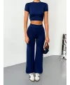 Osy Modal Yumuşak Dokulu Kumaş Kısa Kollu Crop Alt ispanyol Paça Pantalon ikili Takım - Lacivert