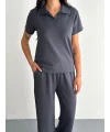 Osy Modal Yumuşak Dokulu Kumaş Kısa Kollu Yakalı T-shirt Pantalon ikili Takım- Antrasit