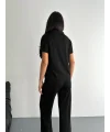 Osy Modal Yumuşak Dokulu Kumaş Kısa Kollu Yakalı T-shirt Pantalon ikili Takım- Siyah