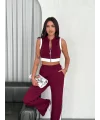 Osy Modal Yumuşak Dokulu Kumaş Tam Fermuarlı Crop Pantalon İkili Takım - Bordo