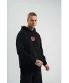 Double Oversize Kapşonlu Dijital Patchli SweatShirt - Siyah