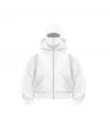 Samuray Ninja Çift Kapşonlu ZIP Fermuarlı Kanguru Çepli Tam Fermuarlı Hoodie Swetshirt - Beyaz