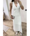 Sırt dekolteli Uzun Elbise - Beyaz