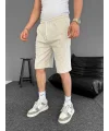 Su Yolu Çizgili Ön Arka Cepli Şort Yazlık Nefes Alabilir - Bej