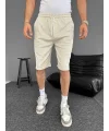 Su Yolu Çizgili Ön Arka Cepli Şort Yazlık Nefes Alabilir - Bej