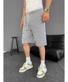 Su Yolu Çizgili Ön Arka Cepli Şort Yazlık Nefes Alabilir - Gri