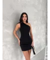 Tek Omuzlu Kolsuz Mini Boy Elbise - Siyah