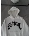 Üç İplik Kapüşonlu Baskılı Oversize SweatShirt- Beyaz