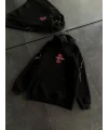 Üç İplik Kapüşonlu Baskılı Oversize SweatShirt- Siyah
