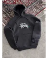 Üç İplik Kapşonlu Baskılı SweatShirt - Füme