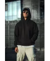 Üç İplik Penye Kapşonlu Basic SweatShirt - Siyah