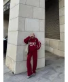 Üç İplik Yakalı Sweat Baggy Pantalonlu Takım - Bordo