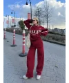 Üç İplik Yakalı Sweat Baggy Pantalonlu Takım - Bordo