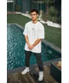 Unisex Baskılı Oversize T-Shirt - Beyaz