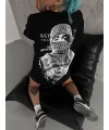 Unisex Baskılı Oversize T-Shirt - Siyah