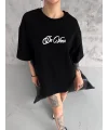 Unisex Baskılı Oversize T-Shirt - Siyah