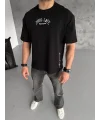 Unisex Baskılı Oversize T-Shirt - Siyah