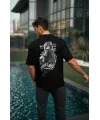 Unisex Baskılı Oversize T-Shirt - Siyah