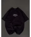 Unisex Bisiklet Yaka Baskılı Oversize T-Shirt - Siyah